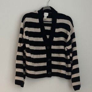 H&M Black and Cream Striped Cardigan